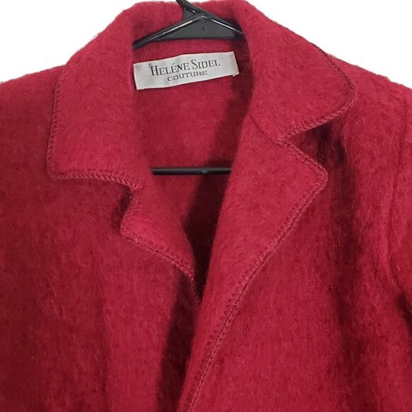 Vintage 80s Helene Sidel Womens 4 Red Mohair Nylon Blend Collared Open Blazer - Picture 6 of 7